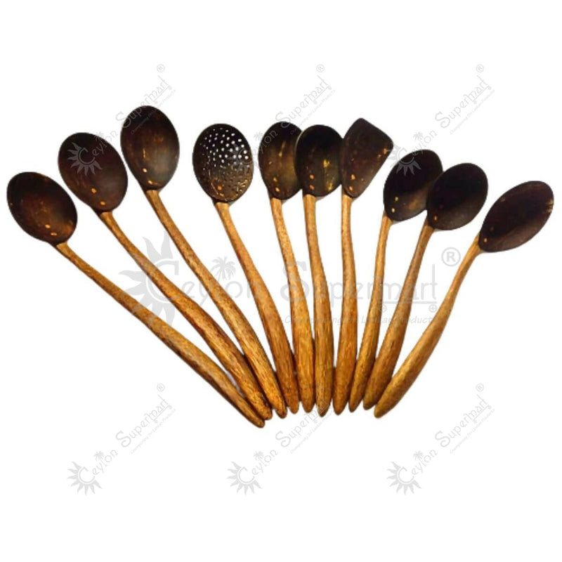 E and E Shop Coconut Shell Cooking Spoons | Pack of 10 Spoons