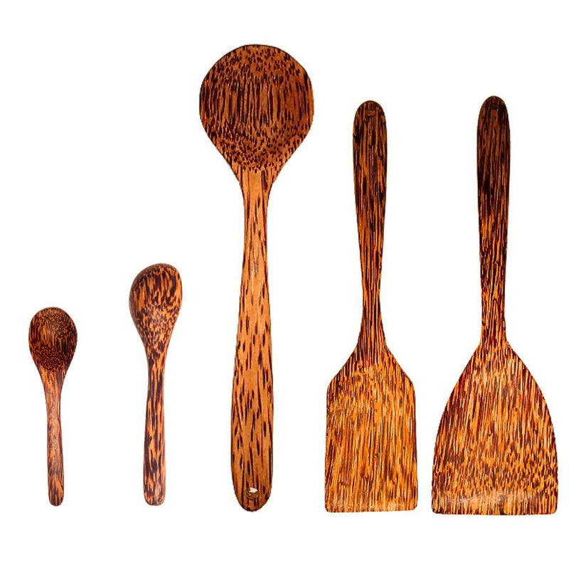 E and E Shop Coconut Wood Spoons and Spatulas | Set of 3 Spoons and 2 Spatulas
