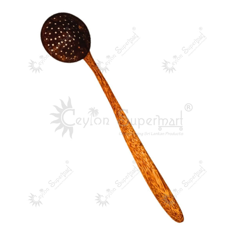 E and E Shop Oil Spoon | Coconut Shell Skimmer | 12 inch Long Handle | Single Spoon